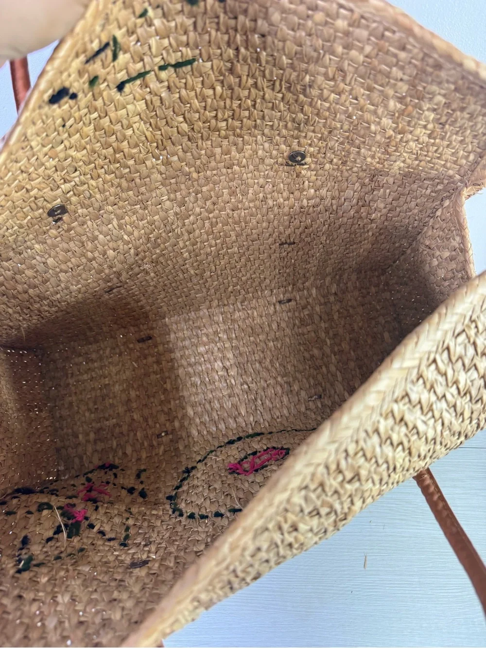 Vtg 60s Mexico Straw Woven Large Shopper Tote Beach Bag w 3D Rattan Flowers - Picture 8 of 10